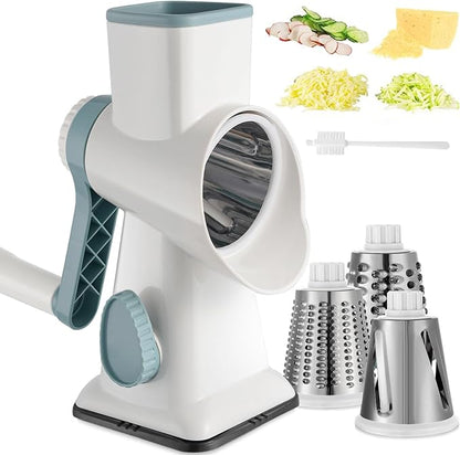 Cheese Grater Hand Crank Rotary Vegetables Shredder with Handle, 3-in-1 Graters with Interchangeable Blades and Non-slip Base Multifunctional Slicer for Kitchen by EDEFISY