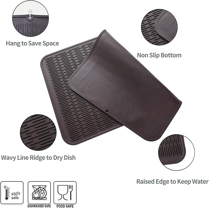 MicoYang Silicone Dish Drying Mat for Multiple Usage,Easy clean,Eco-friendly,Heat-resistant Silicone Mat for Kitchen Counter or Sink,Refrigerator or Drawer Liner Coffee 3XL 28 inches x 18 inches - Image 3