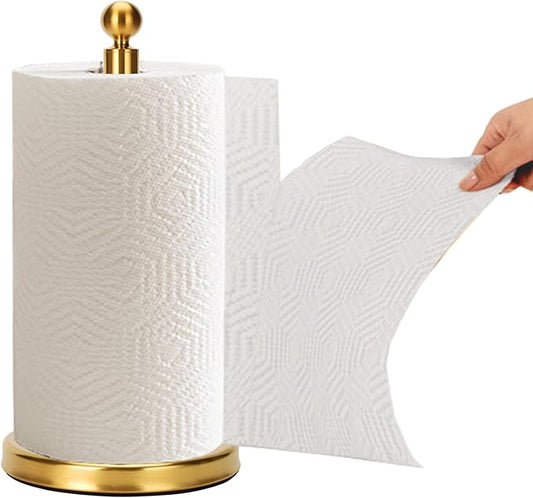 Gold Paper Towel Holder Countertop, Standing Paper Towel Roll Holder for Kitchen Bathroom, with Weighted Base for One-Handed Operation (Stainless Steel Base, Gold) by Kalitro