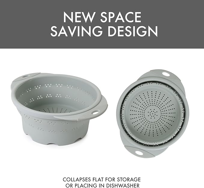 Dexas 10" Collapsible Silicone Colander in Sage, Kitchen Strainer with Handles, 15.1 Cup Capacity | BPA-Free, Heat-Resistant, Space-Saving Kitchen Tool - Image 6