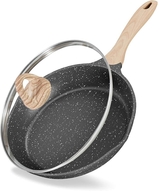 JEETEE Nonstick Frying Pans Skillet with Lid, 8" Non-Stick Frying pan, Aluminum Pans with Bakelite Handle, Compatible with All Stovetops (Gas, Electric & Induction) by JEETEE