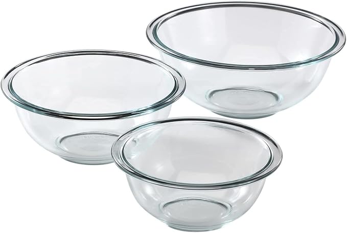 Pyrex Essentials (3-Piece) Glass Mixing Bowls Set For Prepping, Baking and Cooking, Preheated Oven, Dishwasher, Freezer, and Microwave Safe by Pyrex