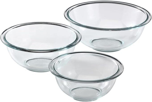 Pyrex Essentials (3-Piece) Glass Mixing Bowls Set For Prepping, Baking and Cooking, Preheated Oven, Dishwasher, Freezer, and Microwave Safe by Pyrex