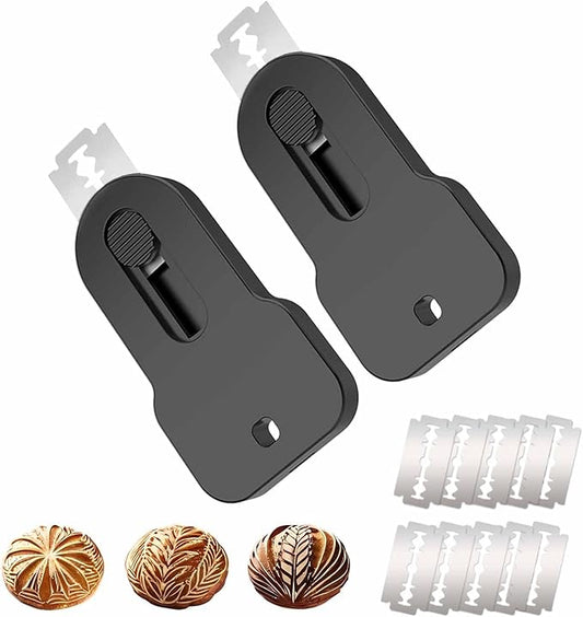 2-Pack Magnetic Retractable Bread Lame Scorer, Sourdough Scoring Knife Tool with 20 Extra Blades, Professional ABS Handle & Spring Design for Safe Baking