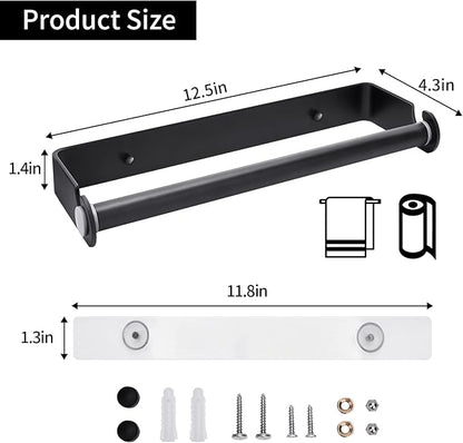 Under Cabinet Paper Towel Holder, Adhesive or Drill Mount Paper Towel Holder, Wall Mount Paper Towel Holders for Kitchen or Bathroom (Black) 2 Pack - Image 2