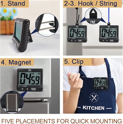 2-Pack Large Display Kitchen Timer - 3" Digital Timer Magnetic Back Loud Alarm - Black Cooking Timers for Kitchen Teachers Students Games Meetings - Sports Timers for Workouts Exercise - Image 3
