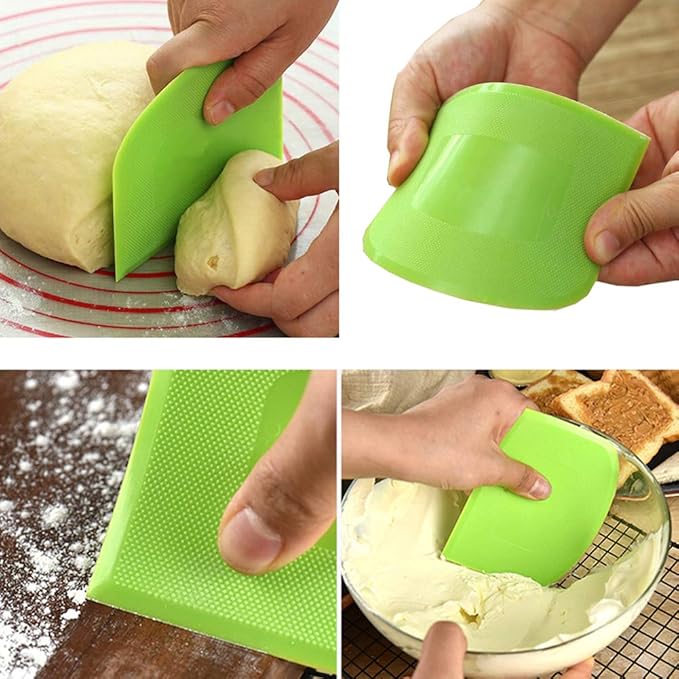 2 Pieces Dough Scraper Bowl Scraper Food-safe Plastic Dough Cutter Flexible Plastic Scraper Practical Bench Scraper Multipurpose Food Scrappers for Bread Dough Cake Fondant Icing, White, Green - Image 7