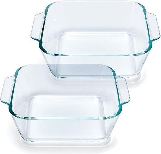 Small Casserole Dishes 2 Pack, 5 Inch Glass Square Baking Dish Individual Portion Baking Pan for Oven Microwave Air Fryer Square Egg, Clear Prep Bowls with Handle by Yomvzake