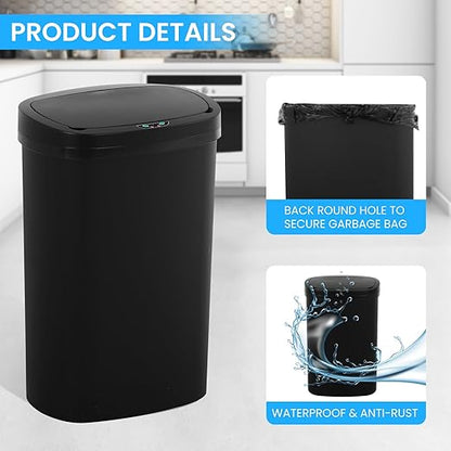 13 Gallon Trash Can | 50L Sensor Automatic Kitchen Trash Can with Lid | Touchless Garbage Bin Odor-Control for Kitchen, Office, Bedroom, Living Room (1 Pack, Black) - Image 6