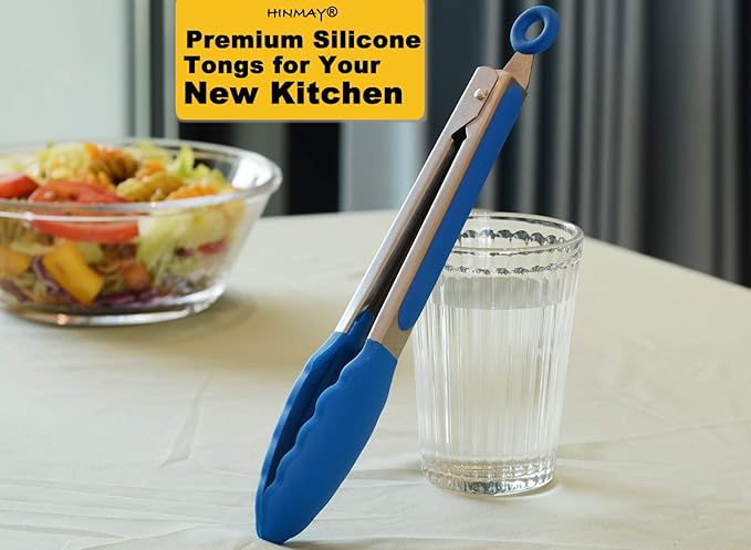 HINMAY 9-Inch Cooking Tongs with Silicone Tips, Set of 3 (Blue) - Image 5
