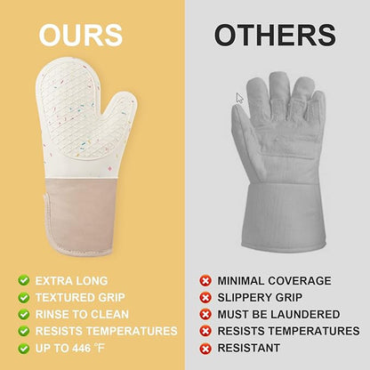AUAUY Silicone Oven Mitts and Pot Holders 5PCS Set, 446℉ Heat Resistant Cooking Gloves and Hot Pads, Baking Supplies BBQ Gloves Non-Slip Kitchen Organization for Oven Cooking Baking Grilling - Image 4
