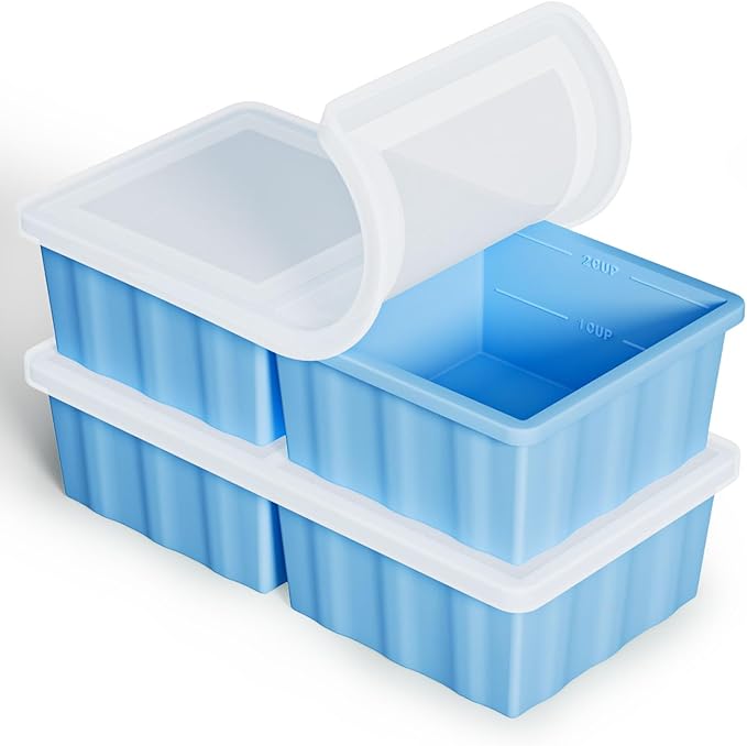Silicone Freezer Tray for Soup Ice Cubes: 2-Cup Freezing Tray with Lid for Meal Prep - 2Pack Silicon Soup Portion Freeze Trays Make Stock Souped Ice Cube by GGOW