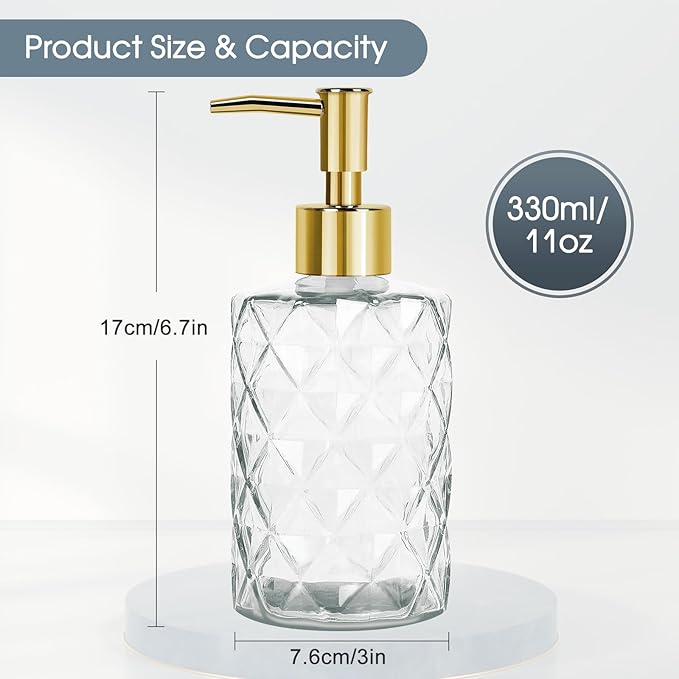 Topsky Glass Soap Dispenser with Plastic Pump,330ml Liquid Hand Soap Dispenser, Rustproof Pump for Kitchen & Bathroom,Great for Lotions,Essential Oil,Liquid Soaps Clear - Image 4