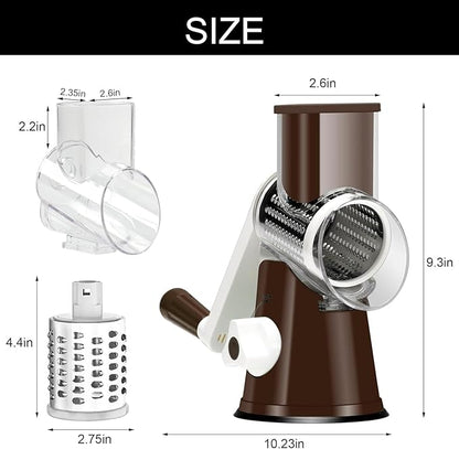 Cambom Rotary Cheese Grater Hand Crank Cheese Shredder for Fresh Cheese, Vegetable, Nuts,Non-slip Suction Base, Free Cleaning Brush Three Blades, Coffe Color - Image 6