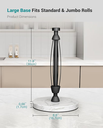 Paper Towel Holder Countertop, Marble Weighted Base, Glossy Black, One-Handed Tear, Freestanding Paper Towel Stand Rack with Ratchet Mechanism for Kitchen Toilet Bathroom Essentials Decor Accessories - Image 7