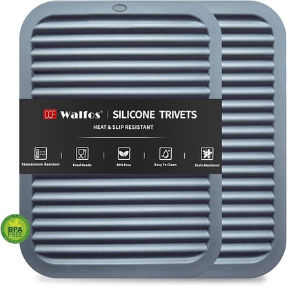 Walfos Silicone Trivets for Hot Pots and Pans - Heat Resistant Hot Pads for Kitchen Counter- Multi-Purpose & Versatile Trivet Mat - Long-Lasting & Flexible Silicone Hot Pad