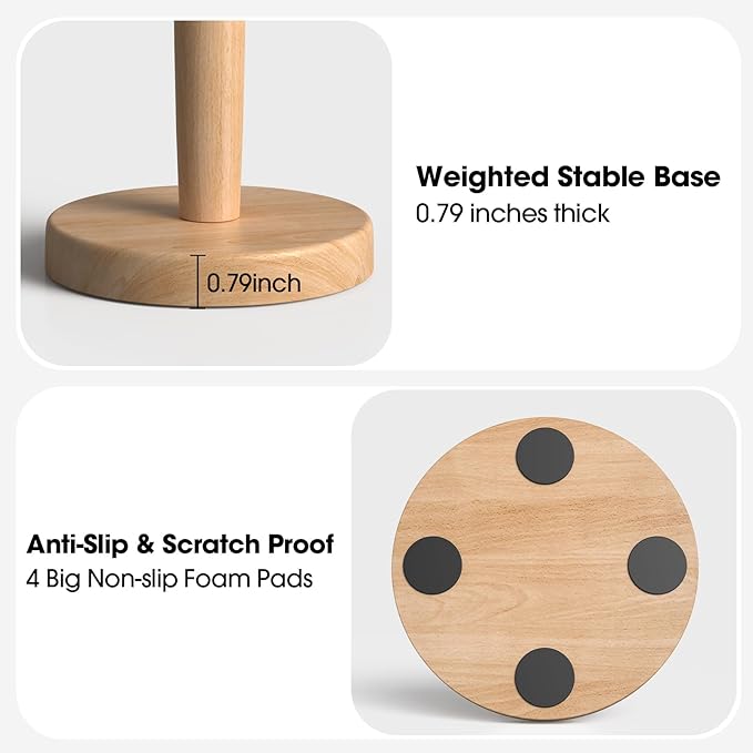 KitchLife Cute Wooden Paper Towel Holder for Countertop with Weighted Base – Solid Freestanding Paper Towel Stand Dispenser with Anti-Slip Base, Flower Top - Image 3