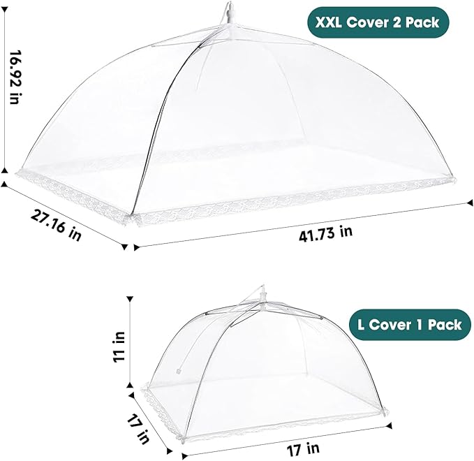 2 Pack Extra Large Food Tents SPANLA 41"X27" Pop-Up Mesh Food Covers for Outdoors with 1 Standard (17"X17") Food Cover, Reusable and Collapsible Food Nets Outside BBQ Party Supplies - Image 2