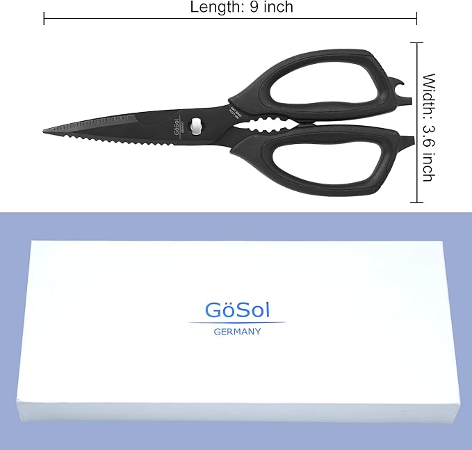 Kitchen Shears Come Apart Kitchen Scissors for Food Heavy Duty Chicken Bone Fish Nutcracker Can Opener Shears with Serrated Blade Premium Black Titanium Plated Stainless Steel 02A