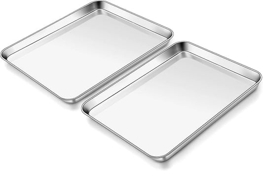 Homikit 2 Pack Baking Sheet, 9 x 13 Inches Stainless Steel Quarter Sheet Pan Set for Baking Cooking Toasting, Metal Cookie Tray Fits Toaster Oven, Non Stick & Rust Free, Dishwasher Safe by Homikit