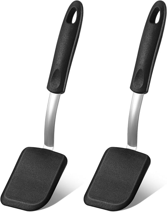 Silicone Cookie Spatula Turner 2 Pack Mini Brownie Spatula Flexible Kitchen Small Silicone Turner for Nonstick Cookware Heat Resistant No Scratch Flipper for Egg Pancake(Black) by Yetene