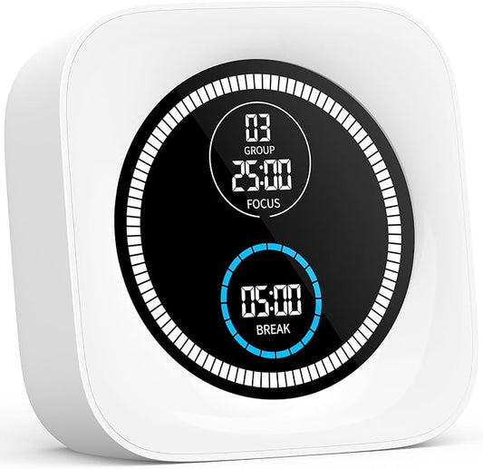 HAUKINIX 99-Minute Visual Timer with Pomodoro Timer Productivity Focus Timer Countdown Stopwatch Desk ADHD for Study, Work, Student, Procrastination, Loud Alarm/Mute/Vibration, 2 Brightness Levels