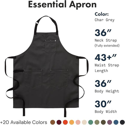 hedley & bennett Essential Apron - Professional Chef Apron with Pockets & Adjustable Bib Strap for Cooking & Grilling