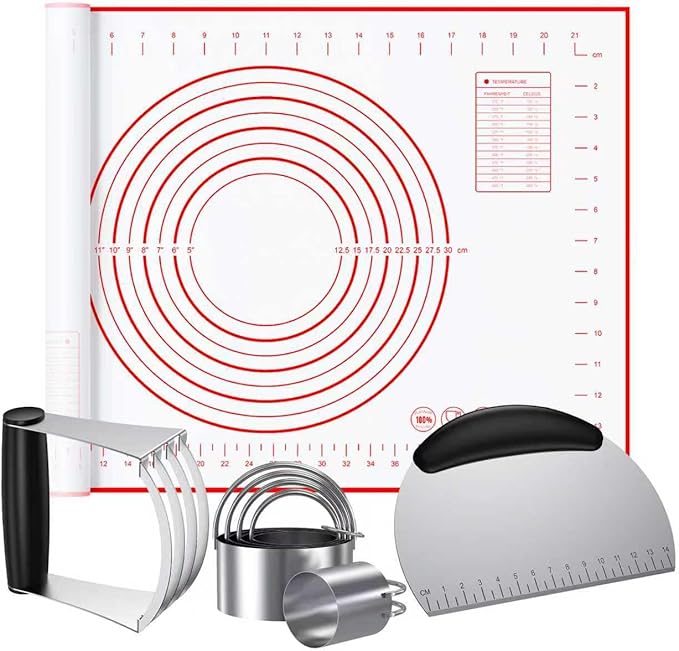 Biscuit Cutter, Silicone Pastry Dough Baking Mat Set, Baking Tools and Accessories Kit (4 Pcs/Set) by Unknown