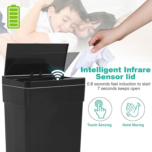 BestOffice 13 Gallon Trash Can Automatic Kitchen Trash Can Touch Free High-Capacity Garbage Can with Lid for Bedroom Bathroom Home Office 50 Liter (Black, 1) (3, Black) - Image 4