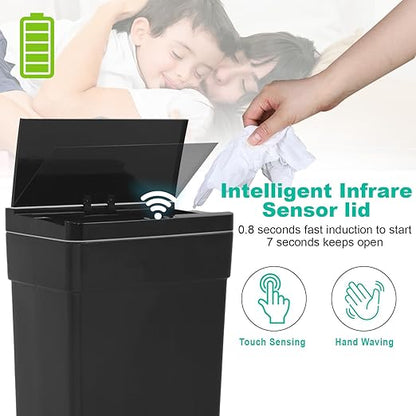 BestOffice 13 Gallon Trash Can Automatic Kitchen Trash Can Touch Free High-Capacity Garbage Can with Lid for Bedroom Bathroom Home Office 50 Liter (Black, 1) (2, Black) - Image 3