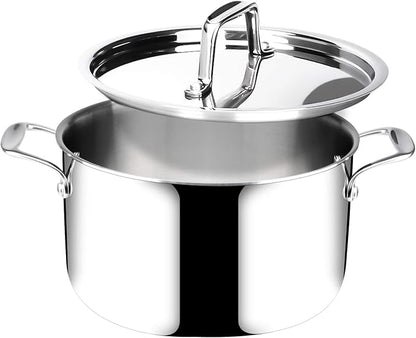 Duxtop 6.5 Quart Stainless Steel Stock Pot with Lid, 3-Ply Cooking Pot for Soup, Rice, Stew, Oven and Dishwasher Safe, Compatible with Induction, Ceramic, Halogen, Gas Stove