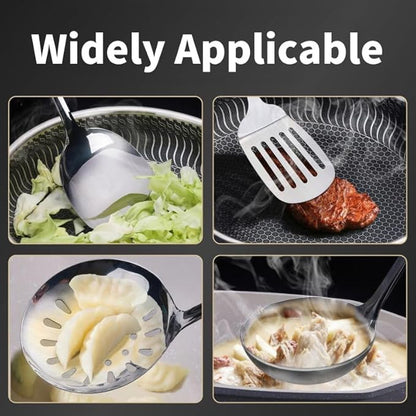 Stainless Steel Cooking Utensils Set, 5 Pcs Stainless Steel Kitchen Utensils Set, Wok Utensils Set Include Wok Ladle, Slotted Spoon, Soup, Wok Spatula and Slotted Spatula - Image 4