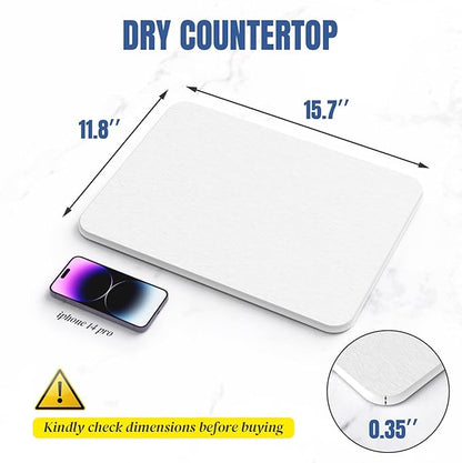 Quick Dry Stone Drying Mat for Kitchen Counter, Water-Absorbent Diatomaceous Dish Drying Mats, Multi-Purpose Stone Drying Tray for Cups Dishes Bottles, Carrara White