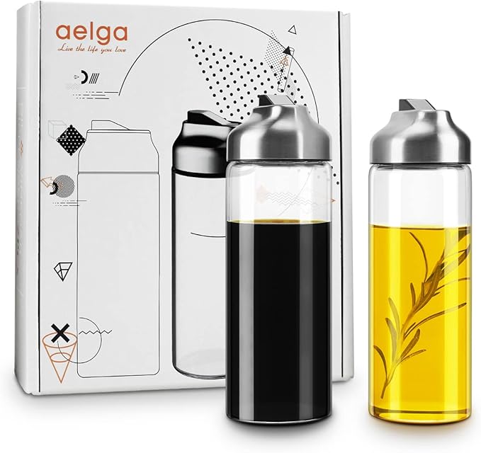 Aelga Olive Oil Dispenser - 14 OZ Glass Oil and Vinegar Dispenser Bottles Set for Kitchen No Drip-Set of 2 - Image 7
