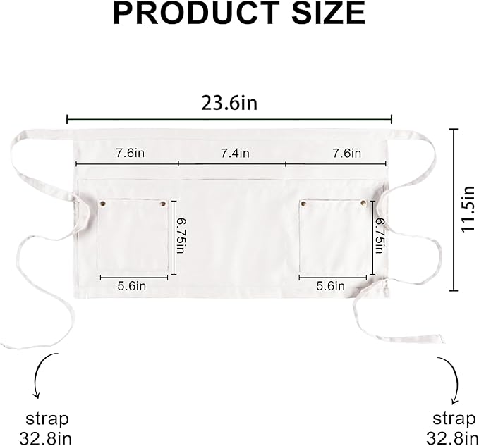 Server Apron with 5 Pockets - Rivet buckle Unisex Short/Half Waiter Waist Short Apron