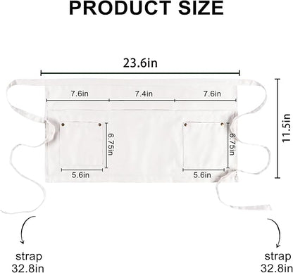Server Apron with 5 Pockets - Rivet buckle Unisex Short/Half Waiter Waist Short Apron