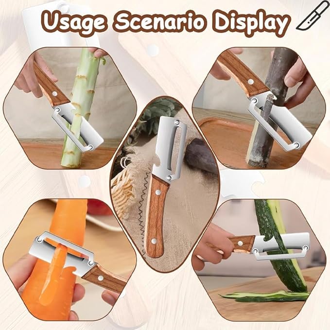 2PCS Multifunctional Vegetable Peeler, 2-in-1 Multifunctional Stainless Steel Peeler, Zero Snag Wooden Peeler, Potato Fruit Pumpkins Kitchen Peelers with Bottle Opener - Image 5