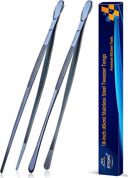 JETKONG 2 Pcs 18 Inch (45cm) Stainless Steel Grill Tongs Heavy Duty Giant Tweezer Tongs, Extra Large Tweezers Tools for Cooking, Grilling, BBQ and Turning Food (Navy Blue) by JETKONG