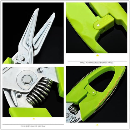 Multi Function Kitchen Garden Shears Spring-Loaded With Anti-Slip Handle & Safety Lock Cooking Scissors for Food Meat, Floral Trimming, Green - Image 5