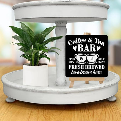 Coffee Tea Bar Decor, Coffee and Tea Bar Wood Sign with Easel Home Kitchen Desk Shelf Table Tiered Tray Decorations - Image 6