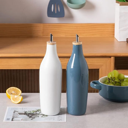 Sweejar Glossy Ceramic Olive Oil Dispenser Bottle with Spout, 17 Oz Oil Dispenser for Kitchen, Opaque Oil Cruet for EVOO, Vinegar, Avocado Oil Container for Cooking, Pack of 1 (Glossy Fog Blue) - Image 4