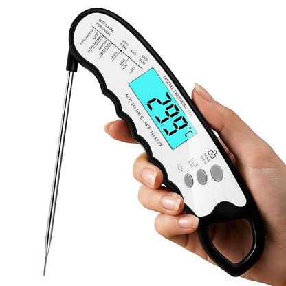 COOLMI Digital Meat Thermometer for Cooking - 2s Instant Read Food Thermometer, Waterproof, 180 Auto-Rotating Backlit Large Display, Temp Lock & Recalibration, for BBQ Grill Kitchen Oil Candy