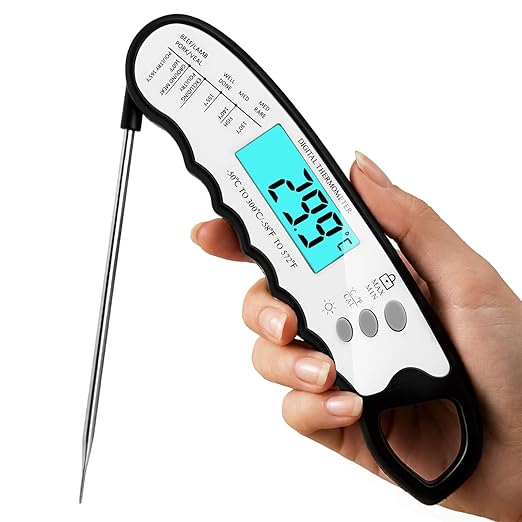 COOLMI Digital Meat Thermometer for Cooking - 2s Instant Read Food Thermometer, Waterproof, 180 Auto-Rotating Backlit Large Display, Temp Lock & Recalibration, for BBQ Grill Kitchen Oil Candy