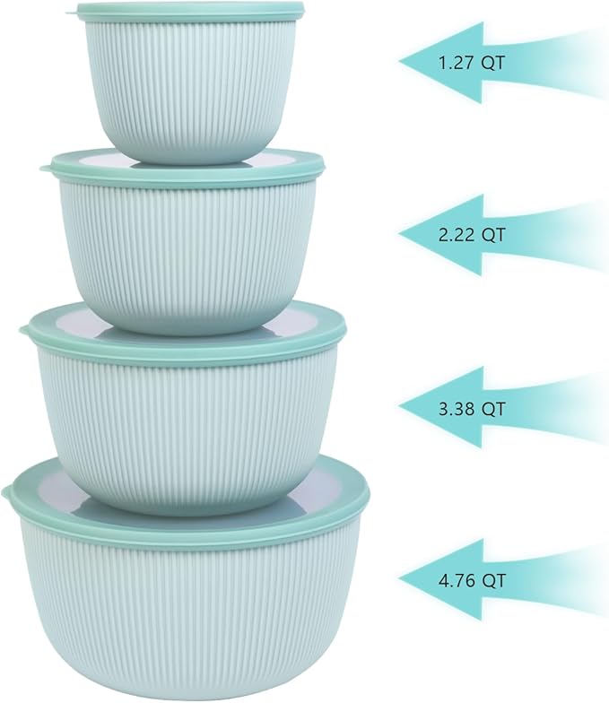 BoxedHome Mixing Bowls with Lids - 8 Piece Plastic Nesting Bowls Set includes 4 Prep Bowls and 4 Lids, Microwave and Dishwasher Safe, Green - Image 8
