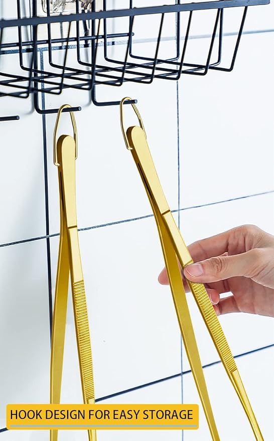 JETKONG 2 Pcs 12-Inch Cooking Tweezers Stainless Steel Food Tweezers Kitchen Tweezer Tongs (Gold) - Image 4