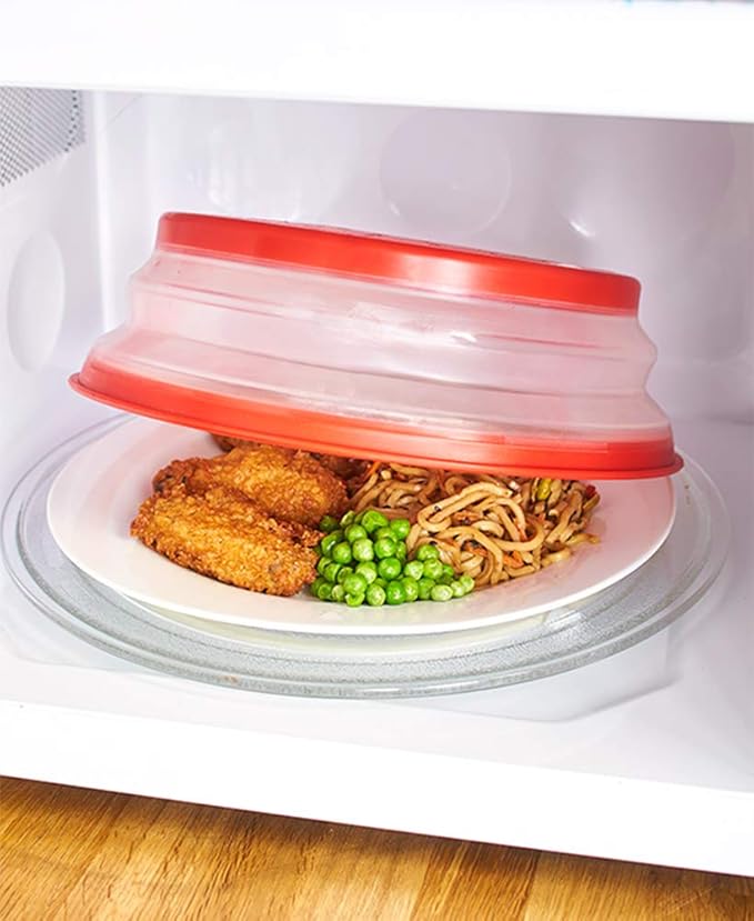 Microwave Cover for Food,Collapsible Microwave Splatter Cove,Fruit Drainer Basket,BPA-Free Made of TPR & PP Dishwasher Safe 10.5 inch (RED) - Image 3