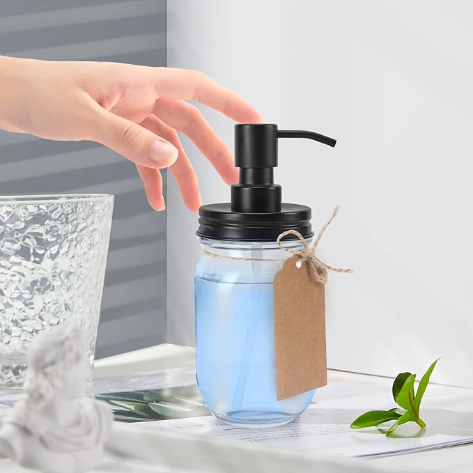 Premium Quality Mason Jar Soap Dispenser - Black 16 Ounce - Made from Rust Proof Stainless Steel – Dish and Hand Soap Dispenser – Ideal for Kitchen Dish Soap, Bathroom Soap
