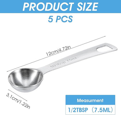 5 PCS Measuring Spoons Tablespoon Measuring Spoon 1/2 tbsp (1.5 tsp | 7.5 ml | 7.5 cc| 1/4 oz) Stainless Steel Measurings Spoons for Kitchen Cooking Spoon(Silver)