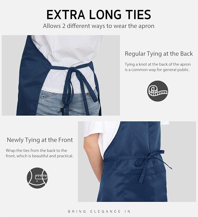 Syntus 12 Pack Bib Apron, Unisex Aprons Adjustable Waterdrop Resistant with 2 Pockets Cooking Kitchen Apron for Chef, BBQ Drawing Apron Bulk, Nautical Blue - Image 6