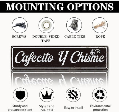 Coffee Metal Signs, Cafecito y Chisme Sign, Funny Coffee Home Decor, Farmhouse Wall Decor for Home Vintage Bar or Dorm, Coffees Station Decors, Decorative Metal Wall Signs 15.8x4 Inches - Image 3